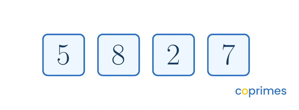 Four square cards displaying the digits 5, 8, 2, and 7.