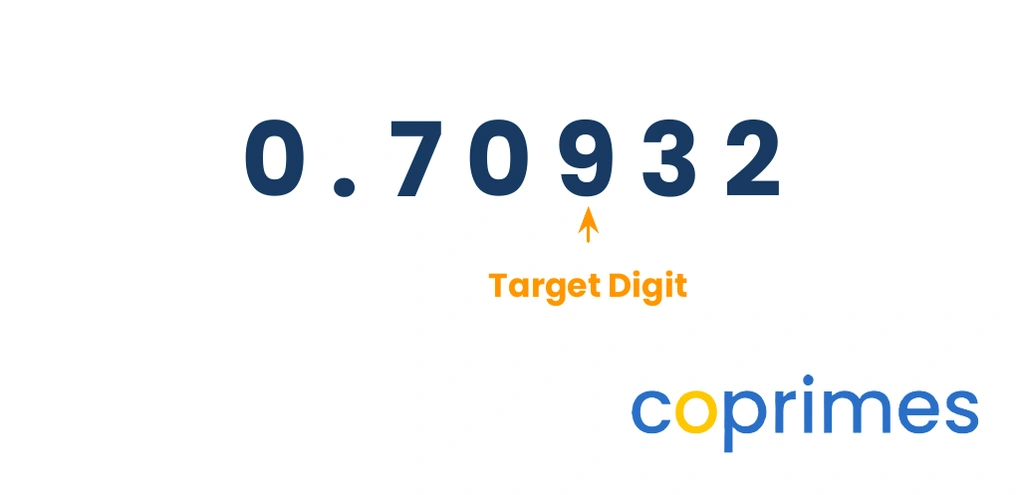 The number 0.70932 is shown. An arrow identifies the 9 as the target digit for rounding.