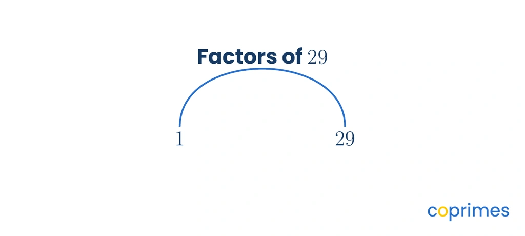 A factor rainbow for the number 29 showing an arc connecting its factors 1 and 29.