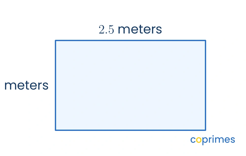 A rectangle with a length labeled 2.5 meters and a width labeled 1.2 meters.