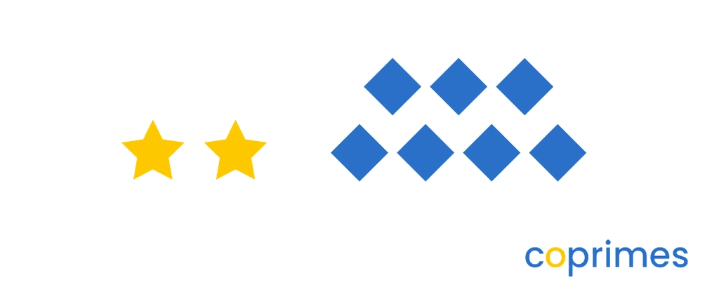 A collection of shapes showing 2 yellow stars and 7 blue diamonds.